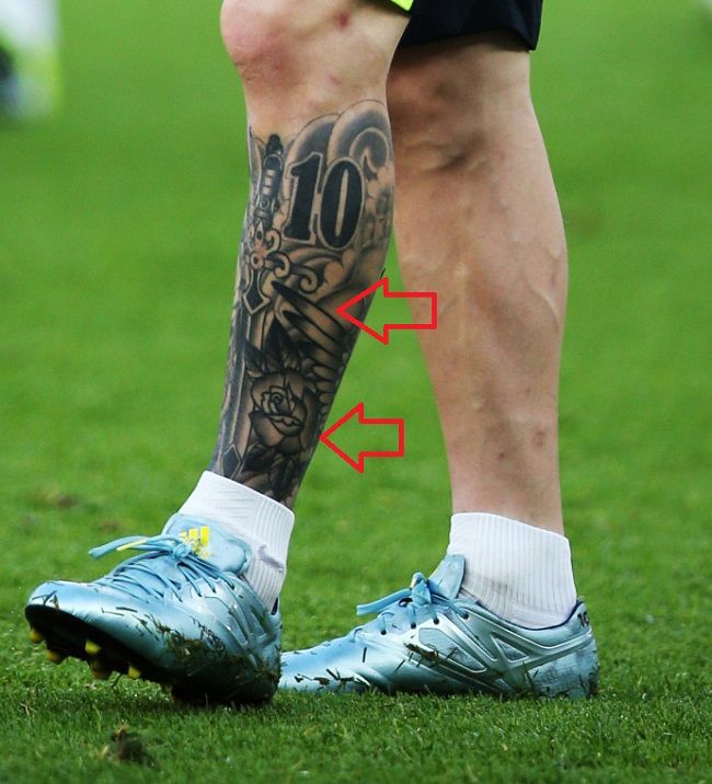 lionel messi-dagger with wings tattoo