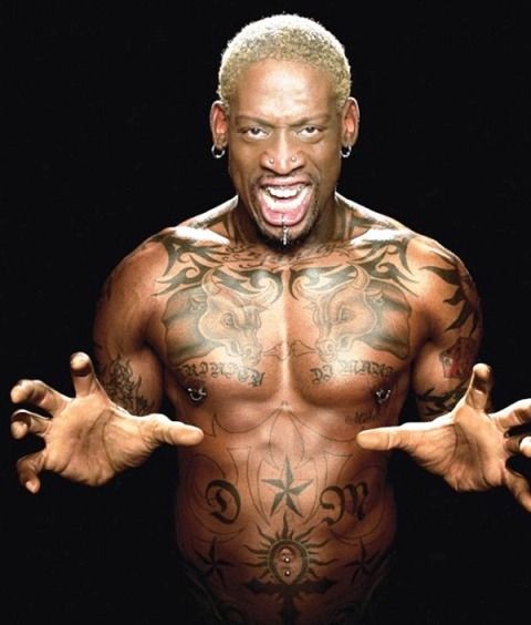 Dennis Rodman's amazing tattoos include a woman eating her own privates,  two giant angry bulls, and various tribal ink – The Sun