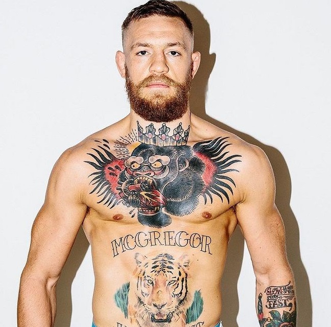 Topless Conor McGregor poses with woman who has incredible tattoo of UFC  legend during wild birthday celebrations  The Sun