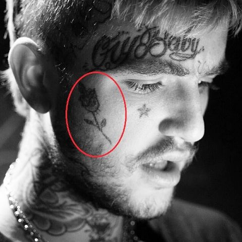 Rose on cheek-Lil peep tattoo. 