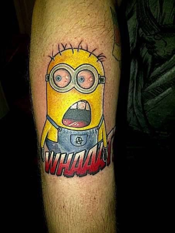 37 Super Cute Minion Tattoo Designs and Ideas 4. surprised minion. 