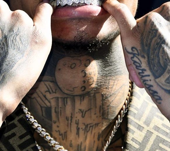 Blueface center neck Tattoo