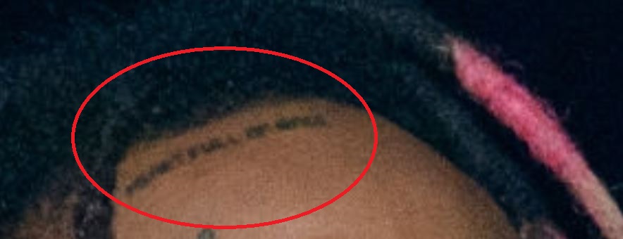 Tyla forehead writing tattoo