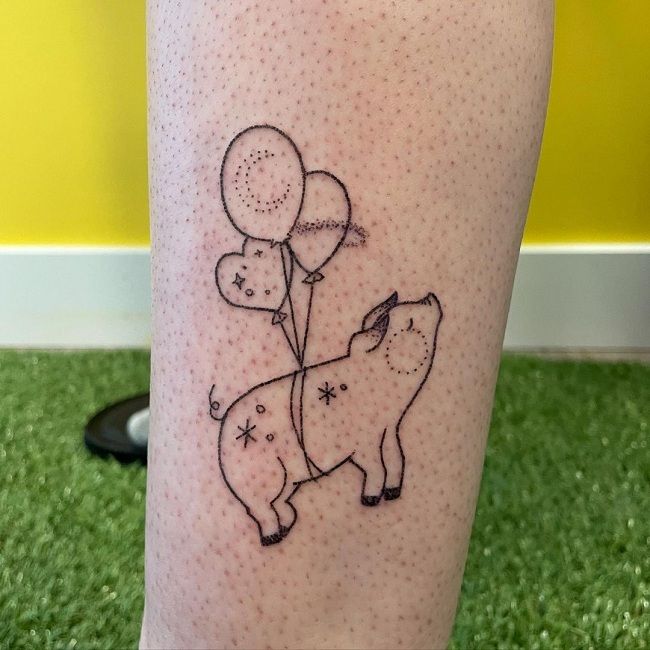 'Pig with Balloons' Tattoo