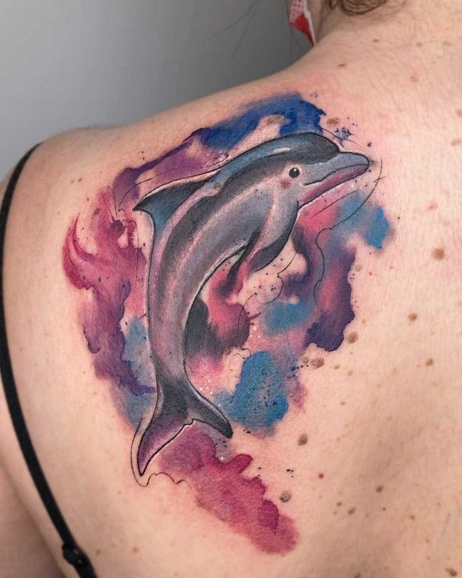 Watercolor Dolphin Tattoo
