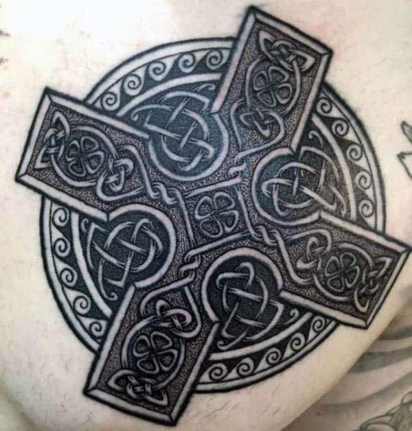 15 celtic guys upper chest dotwork irish tattoo ideas