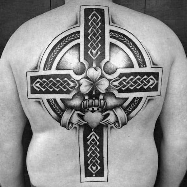 17 claddagh cross guys full back tattoo designs