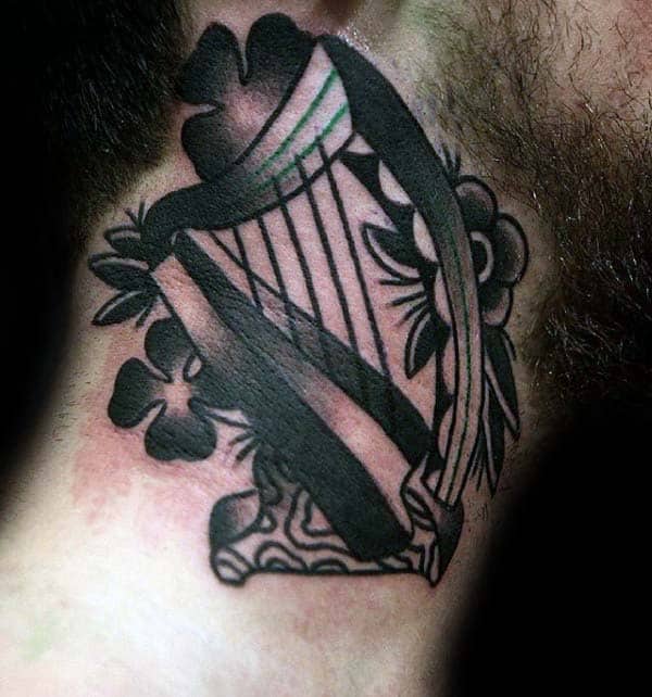 25 cool mens traditional irish harp tattoo design on neck