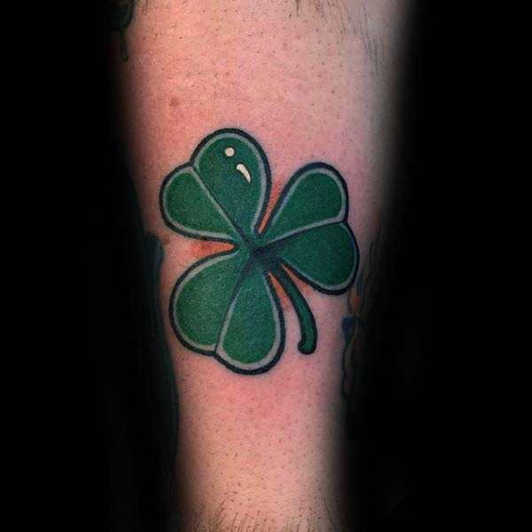 30 green three leaf clover forearm irish tattoo on man