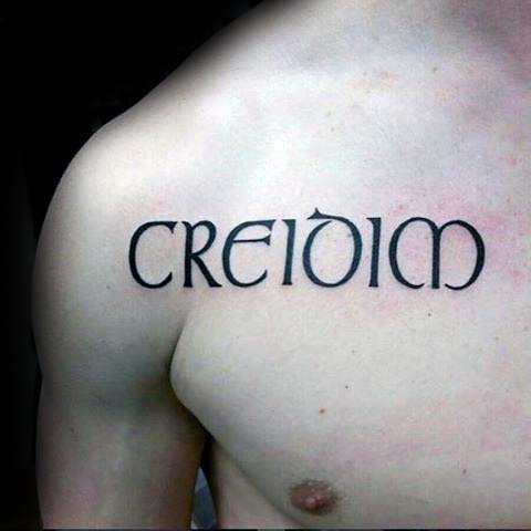 32 irish word mens upper chest tattoo design ideas