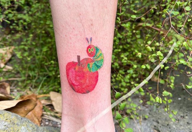 'Caterpillar with an Apple' Tattoo