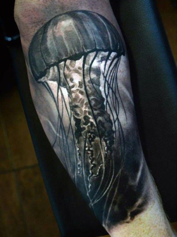 'Gray and Black Jellyfish' Tattoo