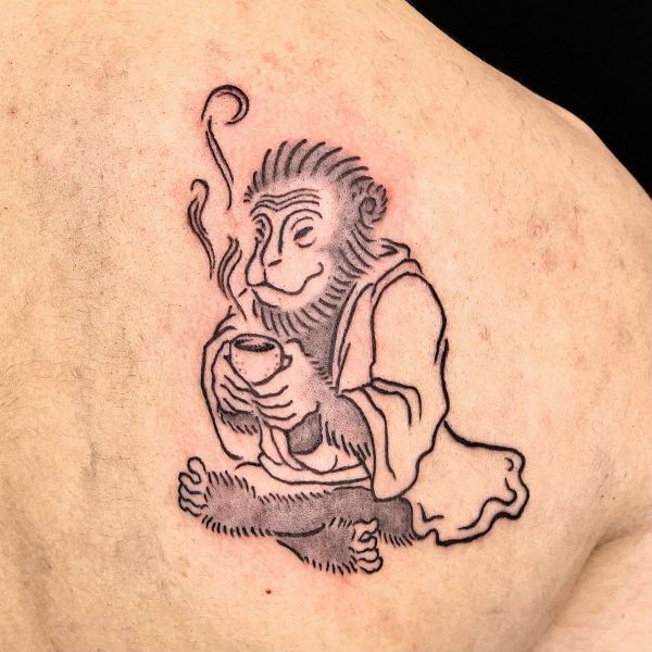 'Monkey holding a Cup of Tea' Tattoo