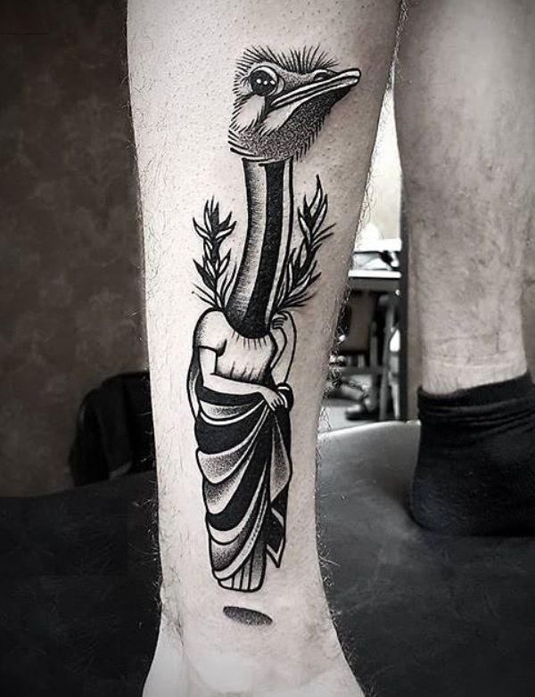 'Ostrich with Women's Outfit' Tattoo