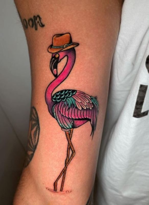'A Flamingo with a Hat' Tattoo