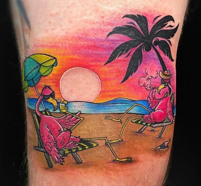 Beach-Theme Flamingo Tattoo