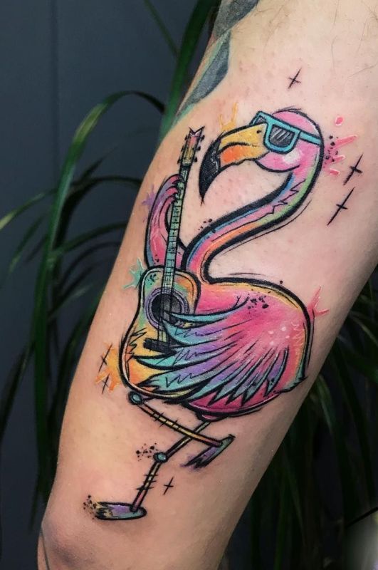 'Flamingo with the Guitar' Tattoo