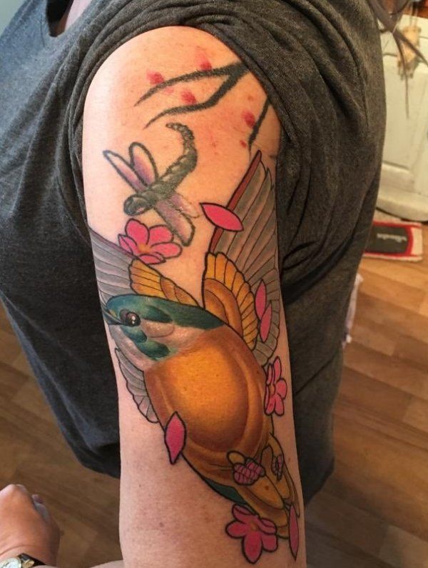 'Kingfisher with Dragonfly' Tattoo