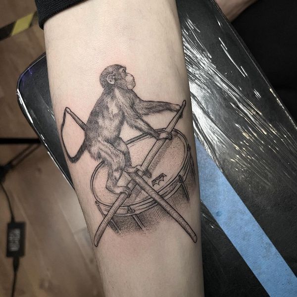 'Monkey on the Drum' Tattoo