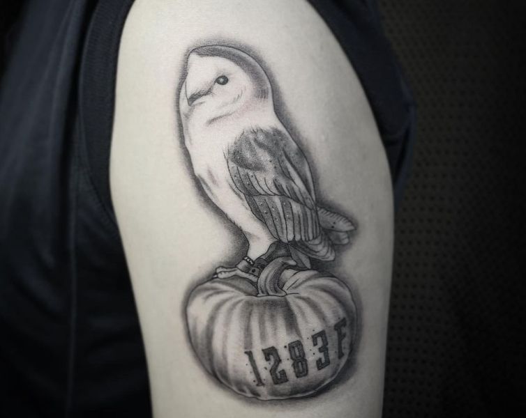 'Barn Owl with Pumpkin' Tattoo