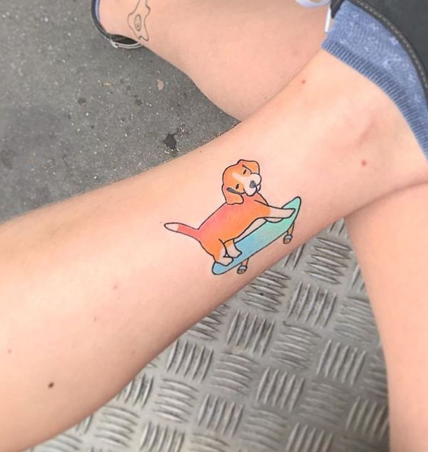 'Beagle on the Skateboard' Tattoo