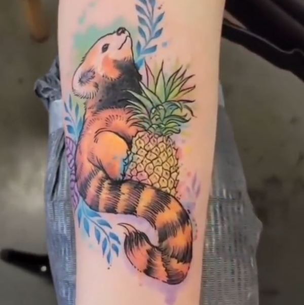 'Red Panda with Pineapple' Tattoo