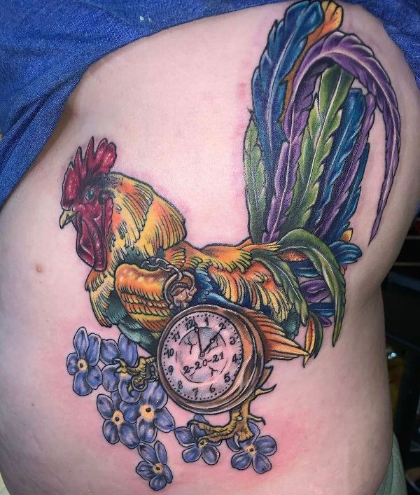 'Rooster with Alarm Clock' Tattoo