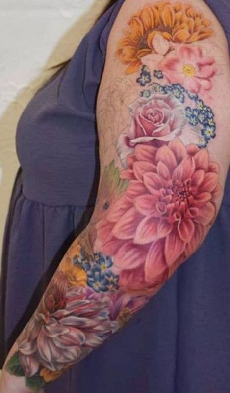 Beauteous Dahlia Tattoo Design On Arm 