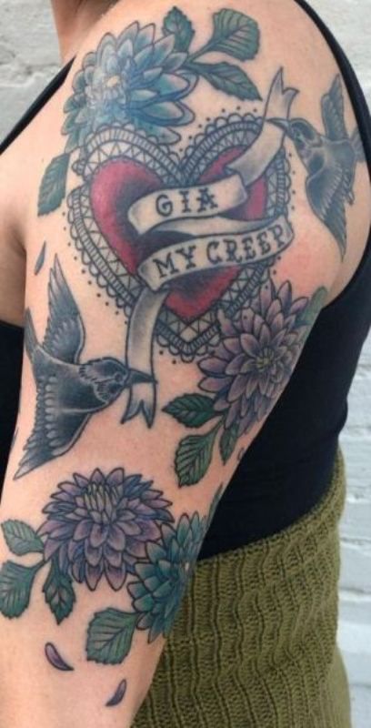 Compassionate Dahlia Tattoo design on Upper Arm 