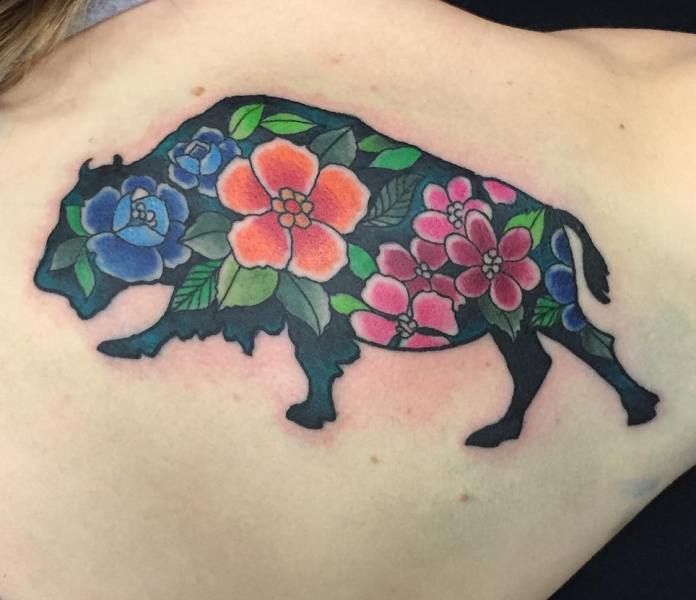 Floral Bison Tattoo