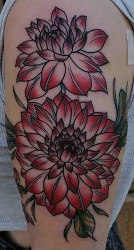 Gallant Dahlia Tattoo Design On Upper Arm 