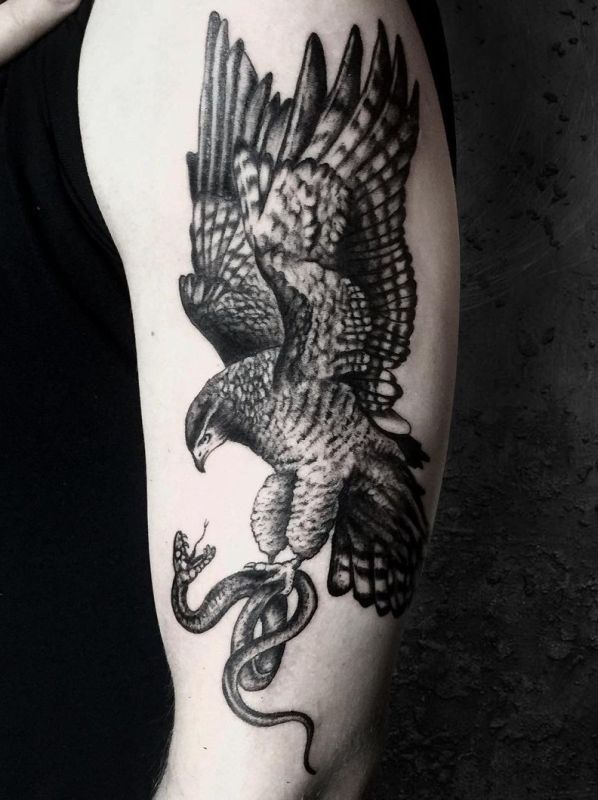 'Hawk with Snake' Tattoo