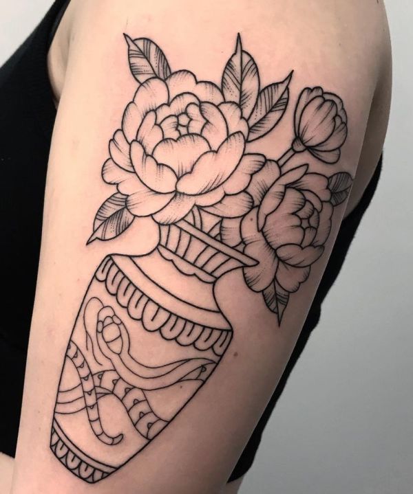 Peony Vase Tattoo Design On Arm