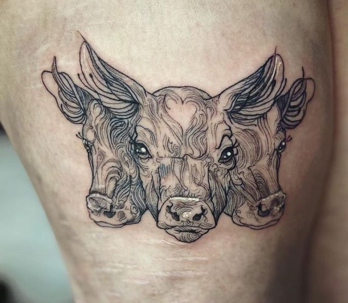 Three-Faced Cow Tattoo