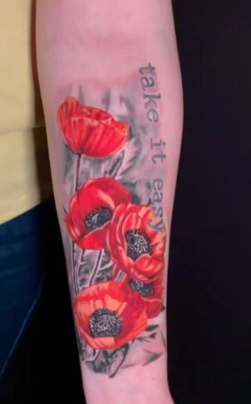 Inspiring Poppy Tattoo Design On Forearm 