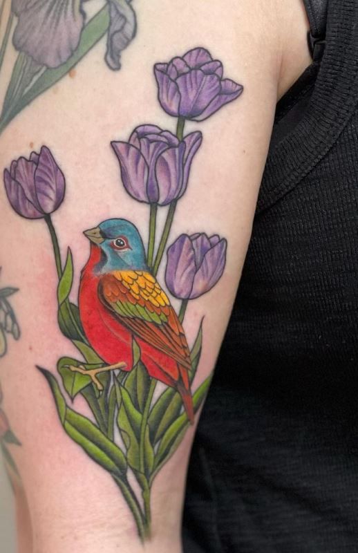 Tulip with Bird Tattoo Design on Arm