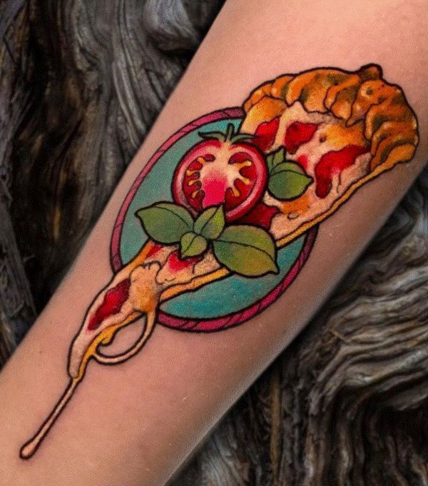 Amazing Pizza Tattoo Design on Forearm
