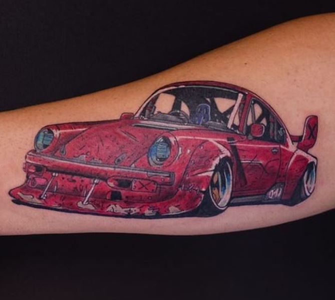 Red Porsche Tattoo Design on Forearm