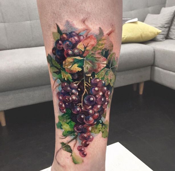 Aesthetic Grapes Tattoo Design on Leg 