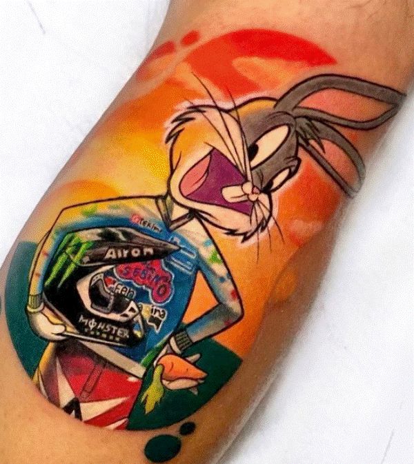 Colorful Bugs Bunny Tattoo Design on Leg