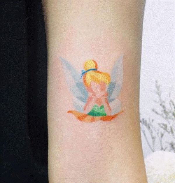 Illustrative Tinker Bell Tattoo Design on Forearm