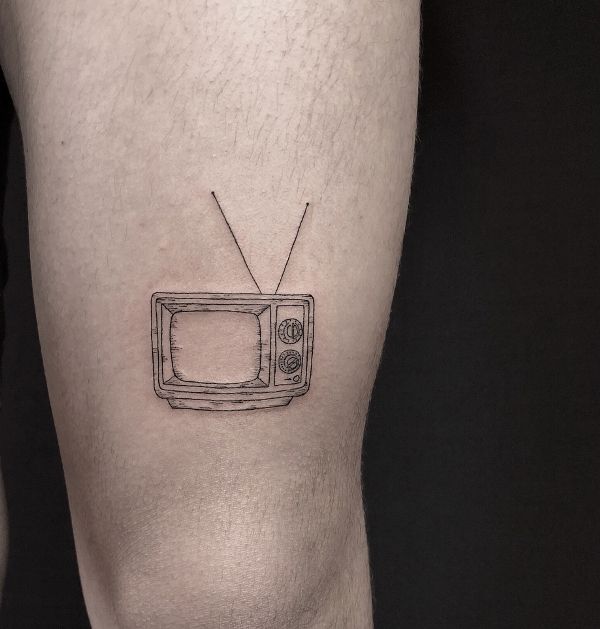 Simple Television Tattoo Design on Thigh