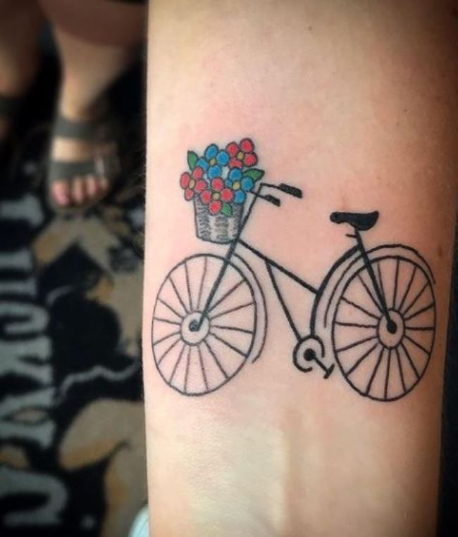 Bicycle Line Art Tattoo with the Flowers