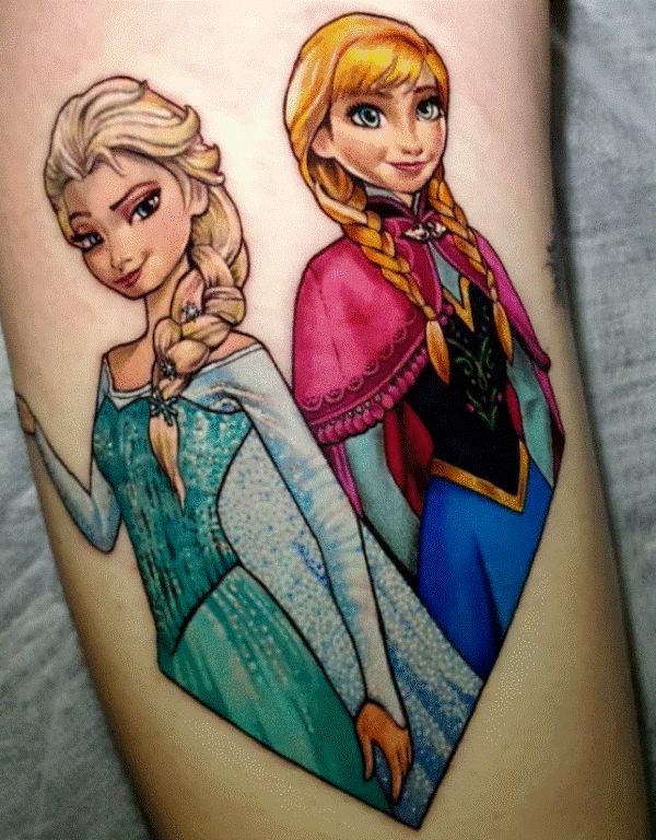 Elsa with Anna Tattoo Design on Forearm