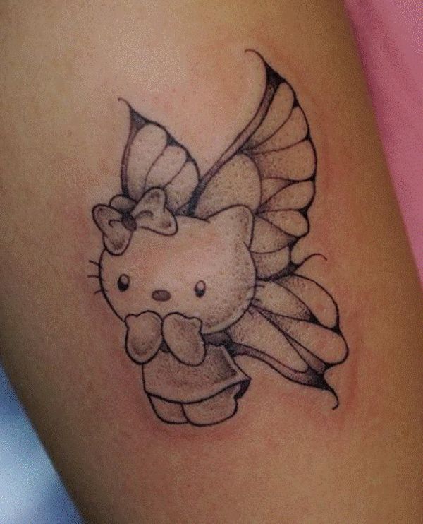 Hello Kitty Butterfly Tattoo Design on Forearm