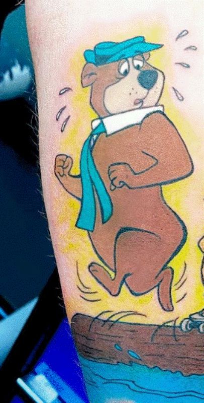 Tired Yogi Bear Tattoo Design on Forearm