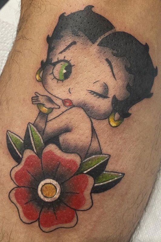 Traditional Style Betty Boop Tattoo Design on the Calf