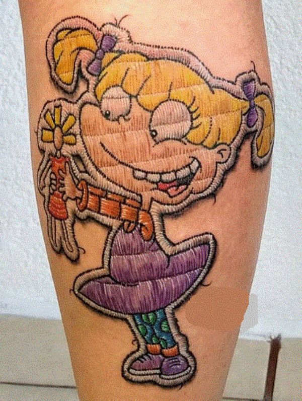 Embroidery Style Angelica Pickles Tattoo Design on the Calf