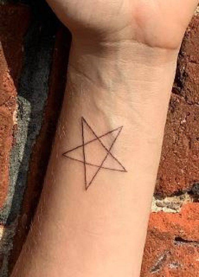 Line Art Pentagram Tattoo On The Wrist