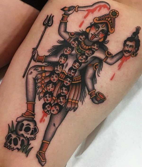 Supreme Goddess Kali Tattoo Design on Thigh